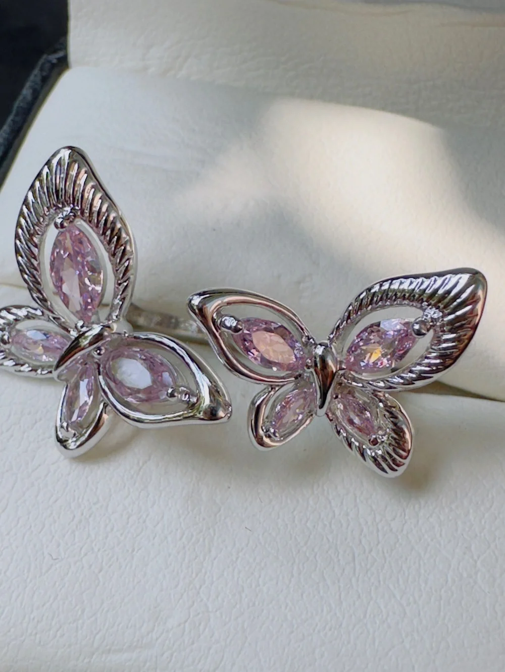 Silver Tone Pink Butterfly Ring - Elegant Women’s Jewelry